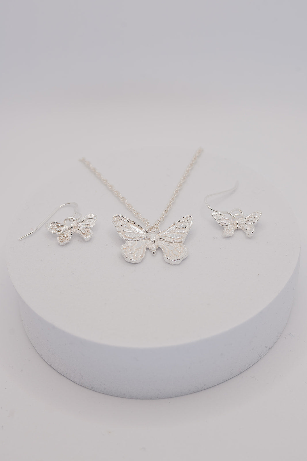 Fine silver butterfly earrings and pendant / necklace set