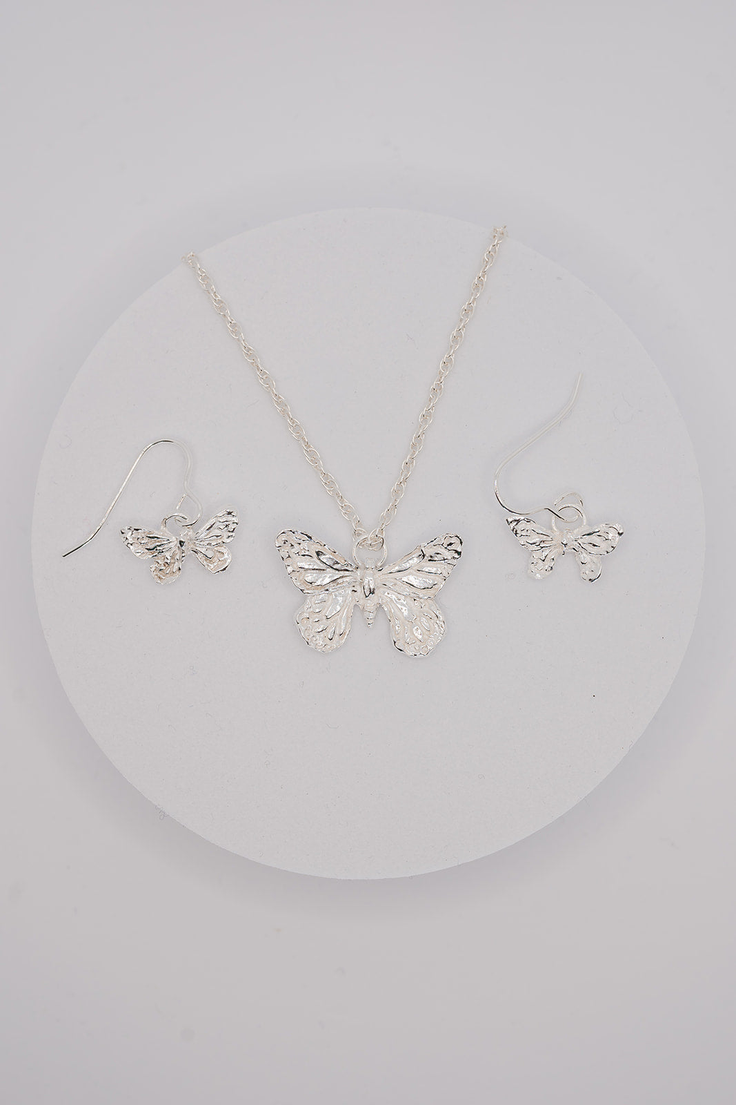 Fine silver butterfly earrings and pendant / necklace set