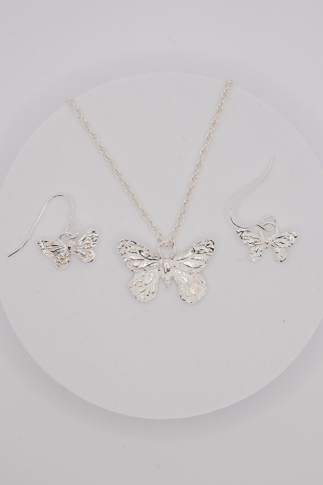 Fine silver butterfly earrings and pendant / necklace set