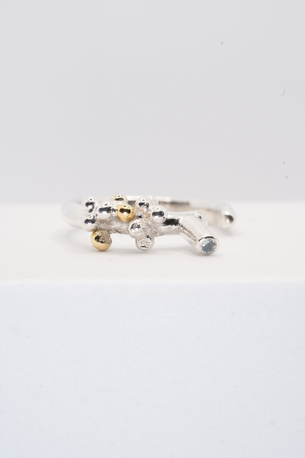 Sterling silver and 9ct gold granulation ring