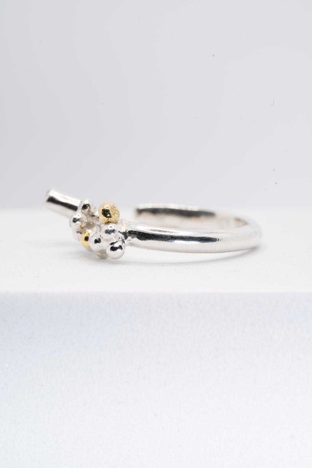 Sterling silver and 9ct gold granulation ring